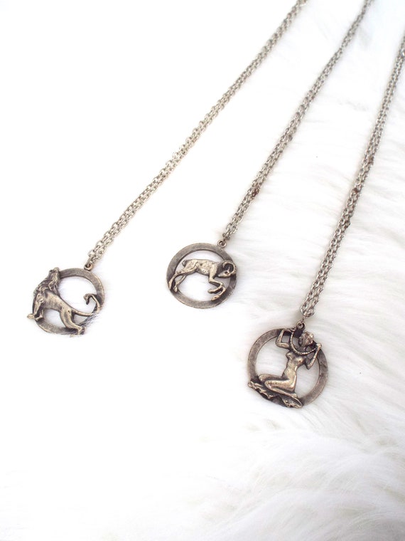 Vintage 70s Silver Tone Zodiac Charm Necklace - M… - image 5