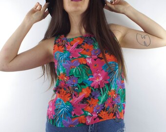 Vintage 90s Colorful Floral Print Tank