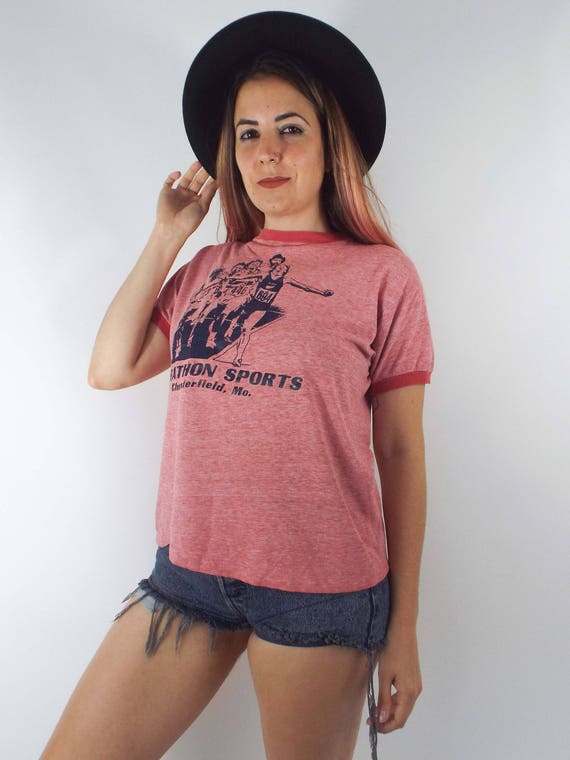 Vintage 70s Marathon Sports Red Ringer Tee - image 4