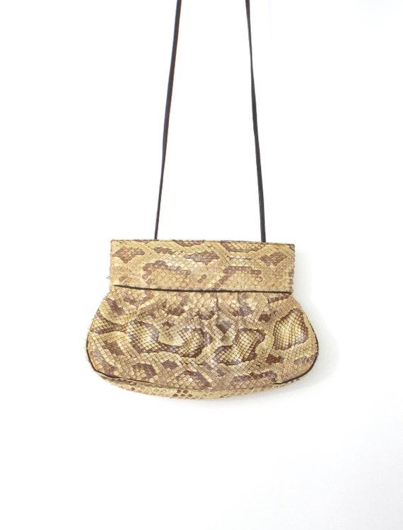 Vintage 80s Python Print Snakeskin Crossbody Purse - image 3