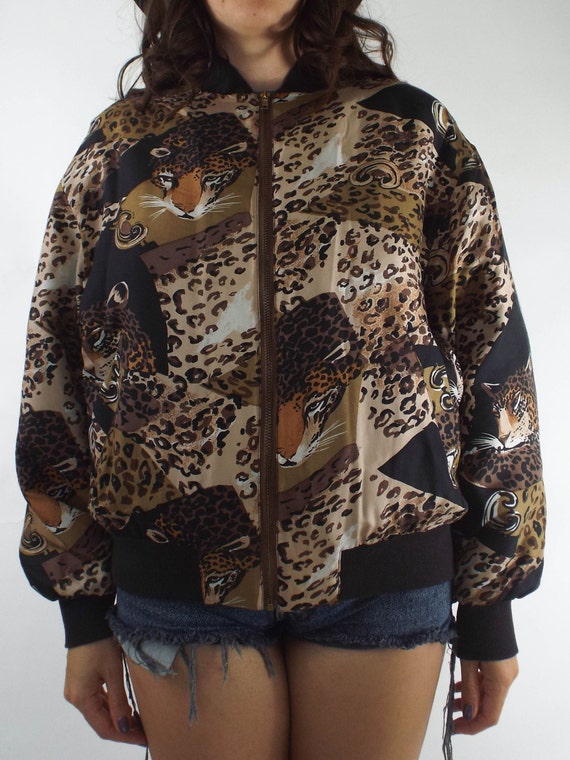 Vintage Silk Leopard Print Bomber Jacket - image 2