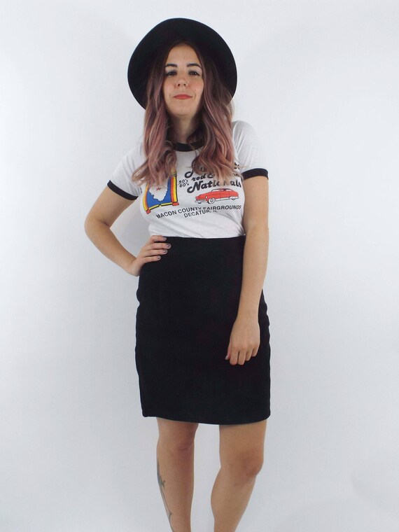 Vintage 80s Black Suede High-Waist Pencil Skirt Size 28