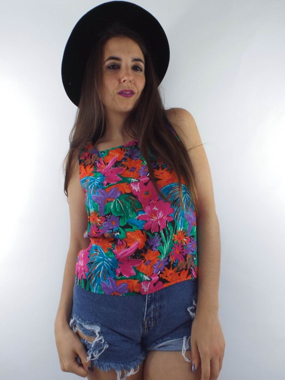 Vintage 90s Colorful Floral Print Tank - image 4