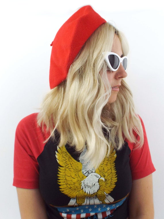 Vintage 70s Red Wool Beret