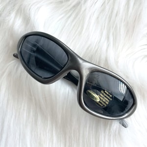 Vintage Y2K Silver Dark Tinted Wraparound Sunglasses