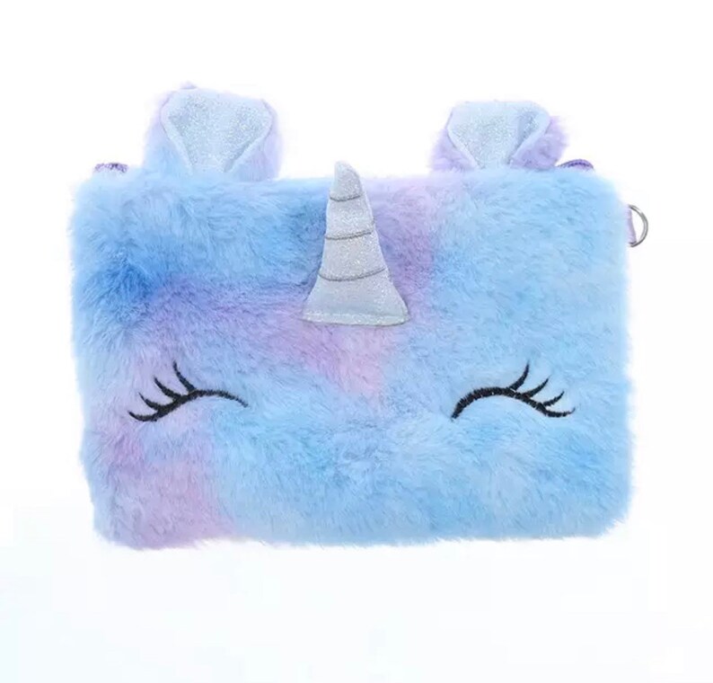 Faux Fur Pastel Rainbow Unicorn Crossbody Bag