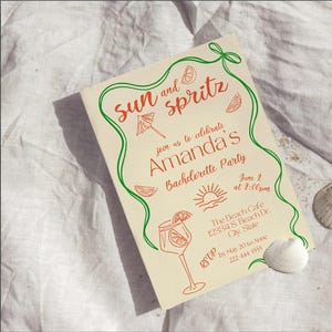 Plantilla de invitación para despedida de soltera con tema de sol y champán, despedida de soltera, brunch con champán, despedida de soltera de verano, plantilla editable e imprimible BCH25