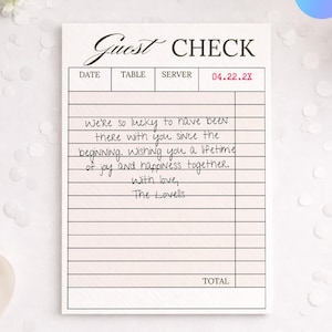 Wedding Guest Check Keepsake | Editable Restaurant Theme Guest Wishes Card | 5x7 Template