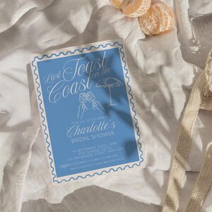 Un dernier toast sur la côte, invitation à une douche nuptiale côtière, dessinés à la main, modèle d'invitation 5 X 7, modèle numérique BCH25