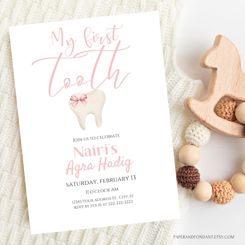 Baby First Tooth Party Invitation,pink Tooth Celebration Invite ...