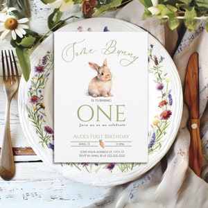 Bunny Minimalist Editable Invitation 5x7 Template, Gender Neutral Rabbit party invite , Editable Printable Digital File SB0250
