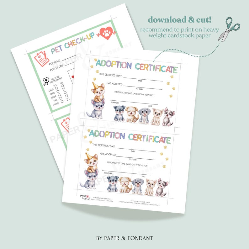 Pet Adoption Certificate and Vet Check up Set, Pet Rescue Game, Animal ...