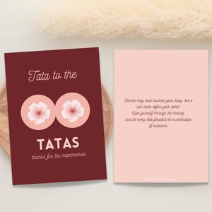 Cartão de felicitações para mastectomia, Tata to the Tatas Red, Boho Feminino, Download instantâneo para impressão FMM0250