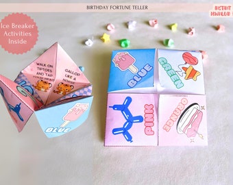 Birthday Fortune Teller with ice breaker party activities, Cootie Catcher, Kids Party Favor, Printable, Instant Download  BD0250