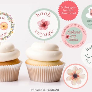 Mastectomy 2 inch Cupcake Toppers Boho Wildflowers, 12 Tags, Cancer survivor, humor, Party Decoration, Instant Download Printable FMM0250