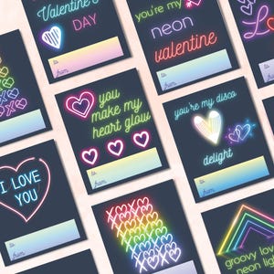 Cartão de dia dos namorados Neon Glow, Disco Vibes Valentine's, Cartão Glow stick, Vibrant Lite Brite, Cartões para impressão, Download instantâneo VC25