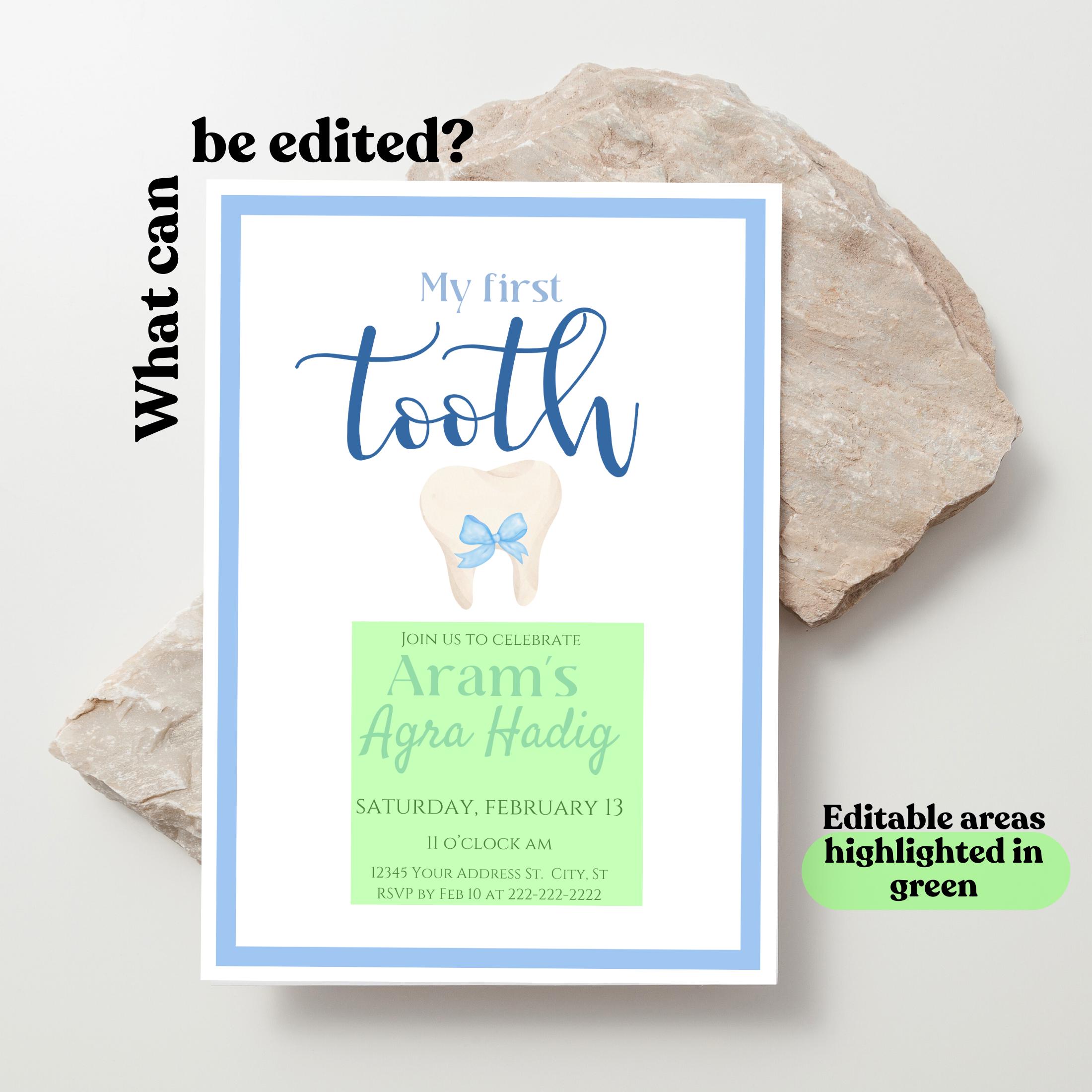 Baby First Tooth Party Invitation, Blue Tooth Celebration Invite, for ...