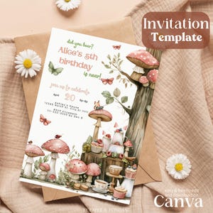 Wunderliche Waldteeparty bearbeitbare Kindergeburtstagseinladung, 5x7 Karte, magische Waldfee bday, bearbeitbare digitale Vorlage, BDK