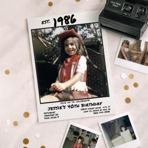 Established 1986 Birthday Invitation with photo, Born 1996, 2006, 5x7 EditableTemplate, Retro 80s invite, Instant photo evite,  BD40