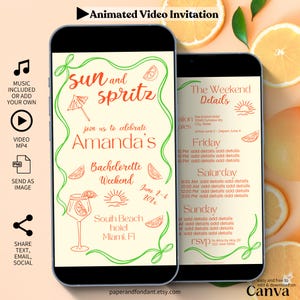 Invitation vidéo d'animation week-end EVJF, soleil et spritz, dessiné à la main, itinéraire, Summer Bach Party, modèle numérique modifiable BCH25