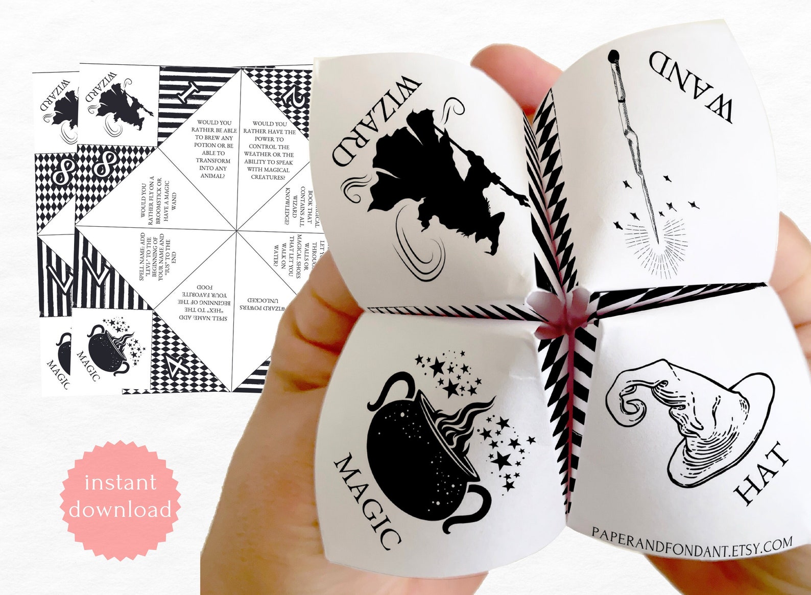 Wizard Fortune Teller With Activities, Magic, Spell Theme Cootie Catcher, Non Candy Paper Party ...