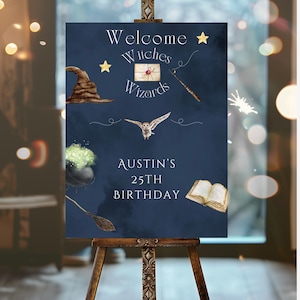 Elegante cartello modificabile 18x24 con strega maga, cappello da mago blu incantato, gufo mistico, poster stampabile personalizzato per adolescenti adulti digitale MG0250 ww25