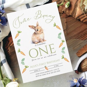 Some Bunny Editable Invitation 5x7 Template, 1st First Birthday Rabbit bday party, Editable Printable Digital File SB0250