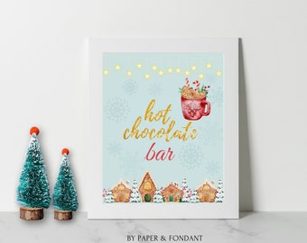Hot Chocolate bar sign in Mint, Printable table sign, Birthday table top sign, Winter Onederland, DIY Digital party decor, Candy cane
