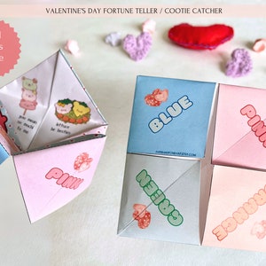 Mochi Dumpling Kids Valentine Fortune Teller, BONUS Valentine Coloring card, Non Candy Creative Activity, Printable, Instant Download VF0250