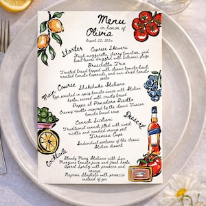 Rustic Italian Menu template | Hand Drawn Lemon Tomato Olive | 5x7 Menu Template | Birthday Bridal Wedding | Digital Download | BCH25