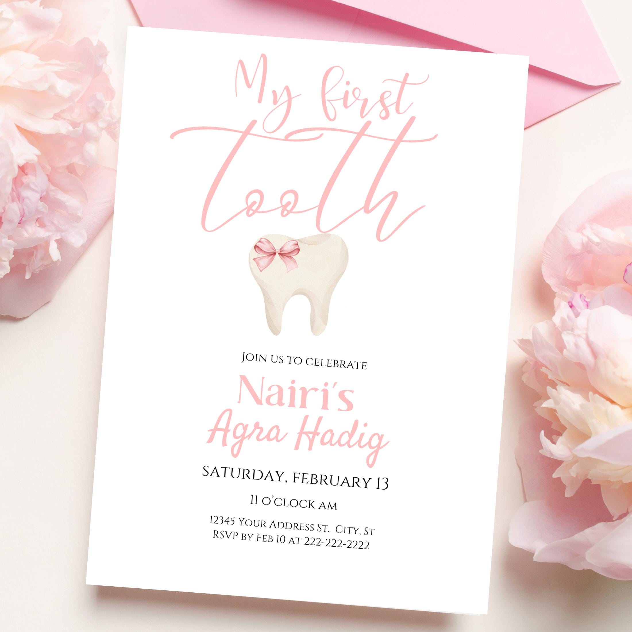 Baby First Tooth Party Invitation,pink Tooth Celebration Invite ...
