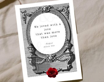 Gothic Edgar Allen Poe Liebesgedicht Grußkarte | Goth Jubiläum Romanze | Valentinstag | 13 x 18 druckbare Karte, Instant Download VD25
