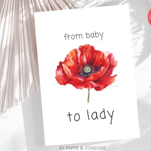 Tarjeta de felicitación plegable para el primer período de las niñas, celebración de la menstruación, tarjeta positiva para el período, descarga instantánea e imprimible FM0150