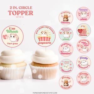 Décoration pour cupcakes Saint-Valentin, cobaye kawaii, étiquette de fête, étiquette cadeau, étiquettes d'anniversaire, imprimable, téléchargement immédiat VC25