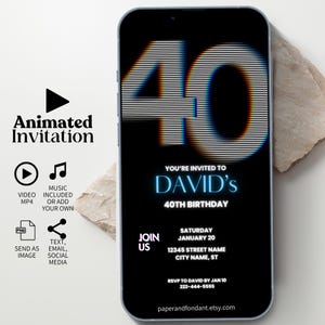 40歳の誕生日アニメーション誕生日ビデオ招待状（音楽付き）、80年代のミニマリスト招待状、性別を問わない40歳、編集可能なデジタルテンプレートBD40 VBDW