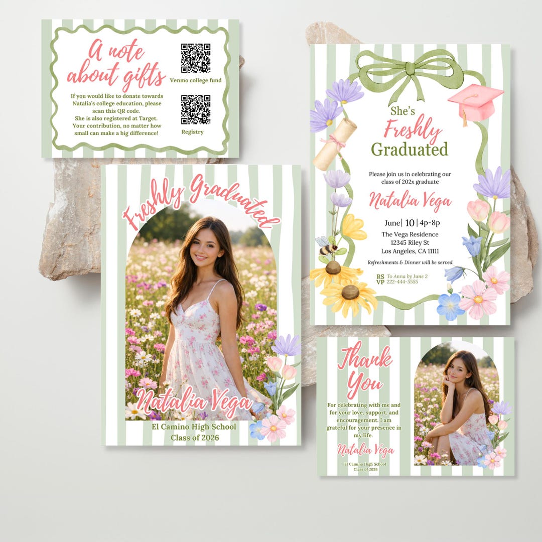 Freshly Graduated Invitation Set | Graduation Photo | Coquette ...