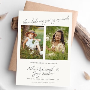 Estos niños se casan, foto del bebé, reserva la fecha, anuncio de compromiso con foto editable, fecha de boda, plantilla de 5x7 ST25 BCH25