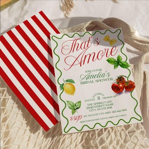 Das ist Amore Brautduschenparty, elegante italienische Lebensmittel-Themenparty, handgezeichnetes Kringel, bearbeitbare Einladung 13x7, digitale Vorlage BCH25