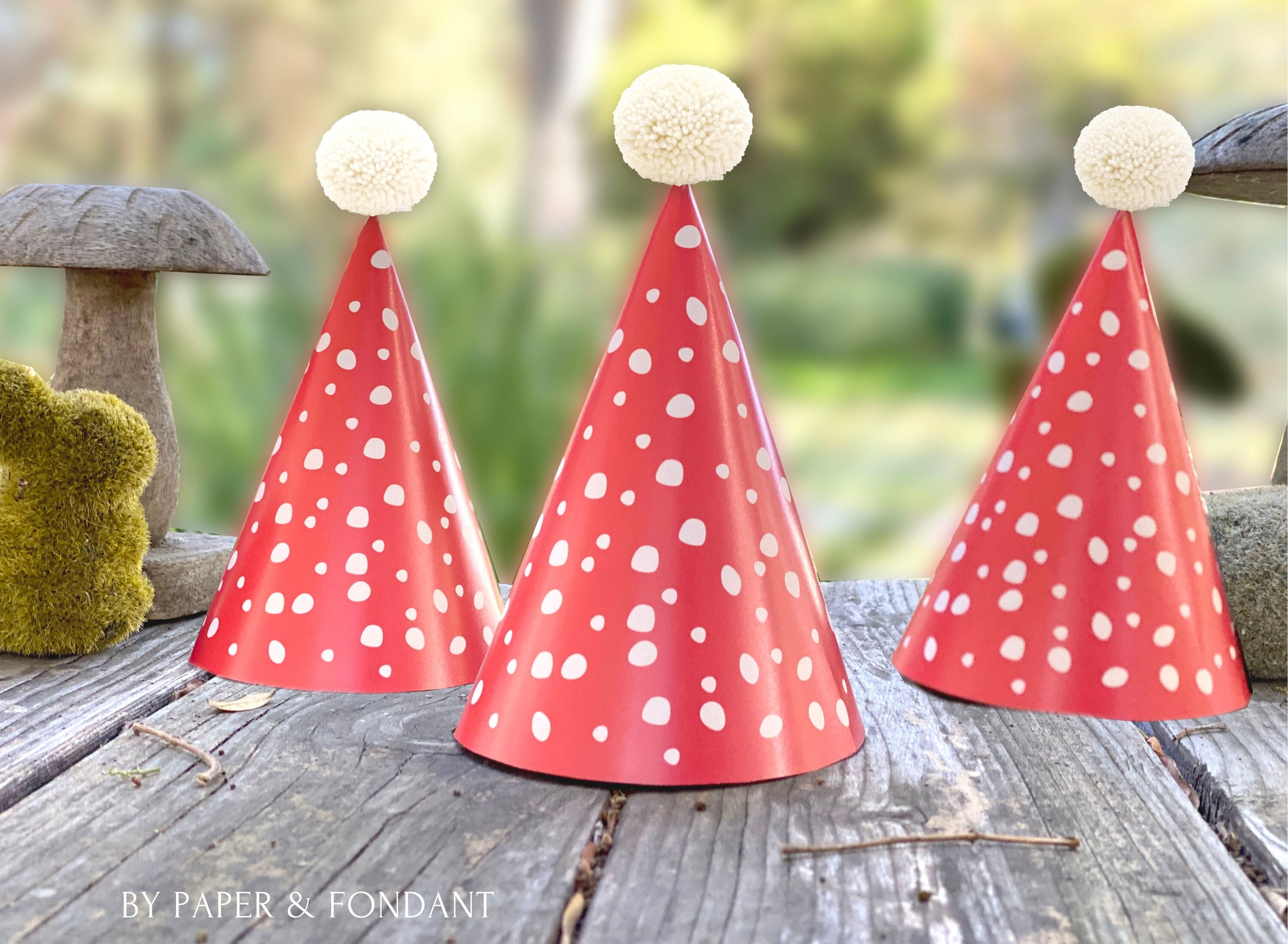 Printable Toadstool Pattern Paper Party Hats, Mushroom Theme Birthday ...