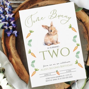 Some Bunny Editable Invitation 5x7 Template,  Rabbit 2nd Second Birthday Party, Edit Printable Digital File SB0250
