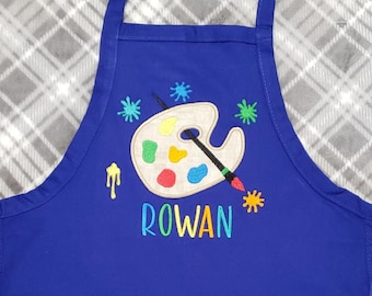 Personalized Kids Apron, Embroidered Art Palette, Gift for Artists