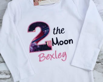 Two The Moon Birthday Shirt: Embroidered Outer Space Outfit