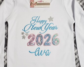 Embroidered Happy New Year 2026 T-Shirt: Festive Kids Holiday Outfit