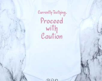 Currently Teething Embroidered Baby Bodysuit: Funny Newborn Gift