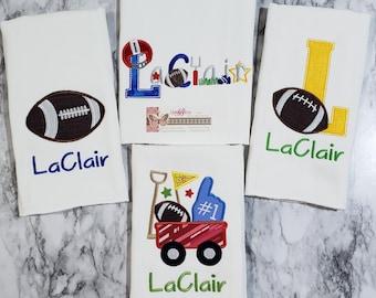 Personalized Embroidered Football Burp Cloth: Baby Boy Gift