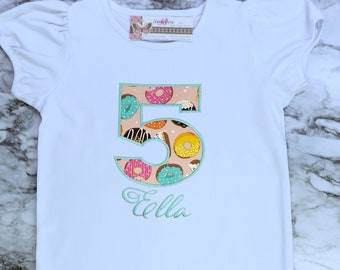 Donut Birthday Shirt, Donut Design for Embroidery Custom Shirt, Donut Party, Birthday Shirt with a Number, Personalized Shirt