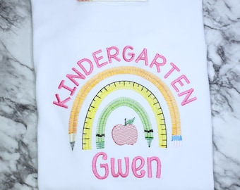 Embroidered Back to School Shirt: Rainbow Pencil Design, Personalized Name