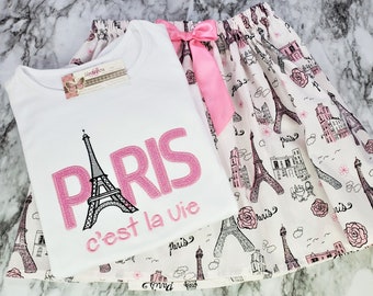 Paris City of Love Shirt and Skirt Design Outfit/Pink Eiffel Tower Glitter/French Love Paris/C'est la vie/Europe Outfit/Love Paris/France
