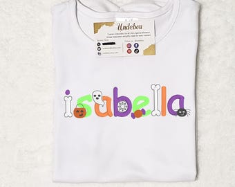 Embroidered Shirt for Girls, Cute Halloween Tee, Kids Fall, Ghost Pumpkin Bat, Toddler Halloween Outfit