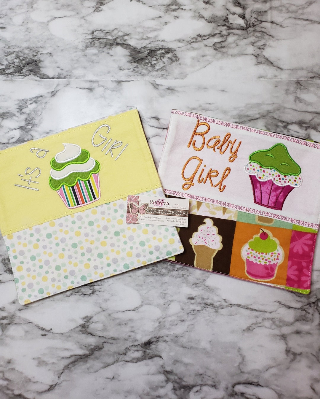 Embroidered Cupcake Burp Cloth Set/Flannel Burp Cloths/Handmade Burp